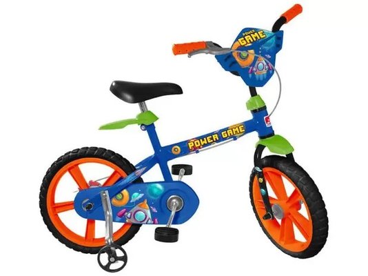 BICICLETA ARO 14 POWER GAME AZUL/LARANJA R.3029/3066 BANDEIRANTE